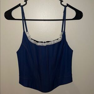 Blue Women's Top with Lace Trim